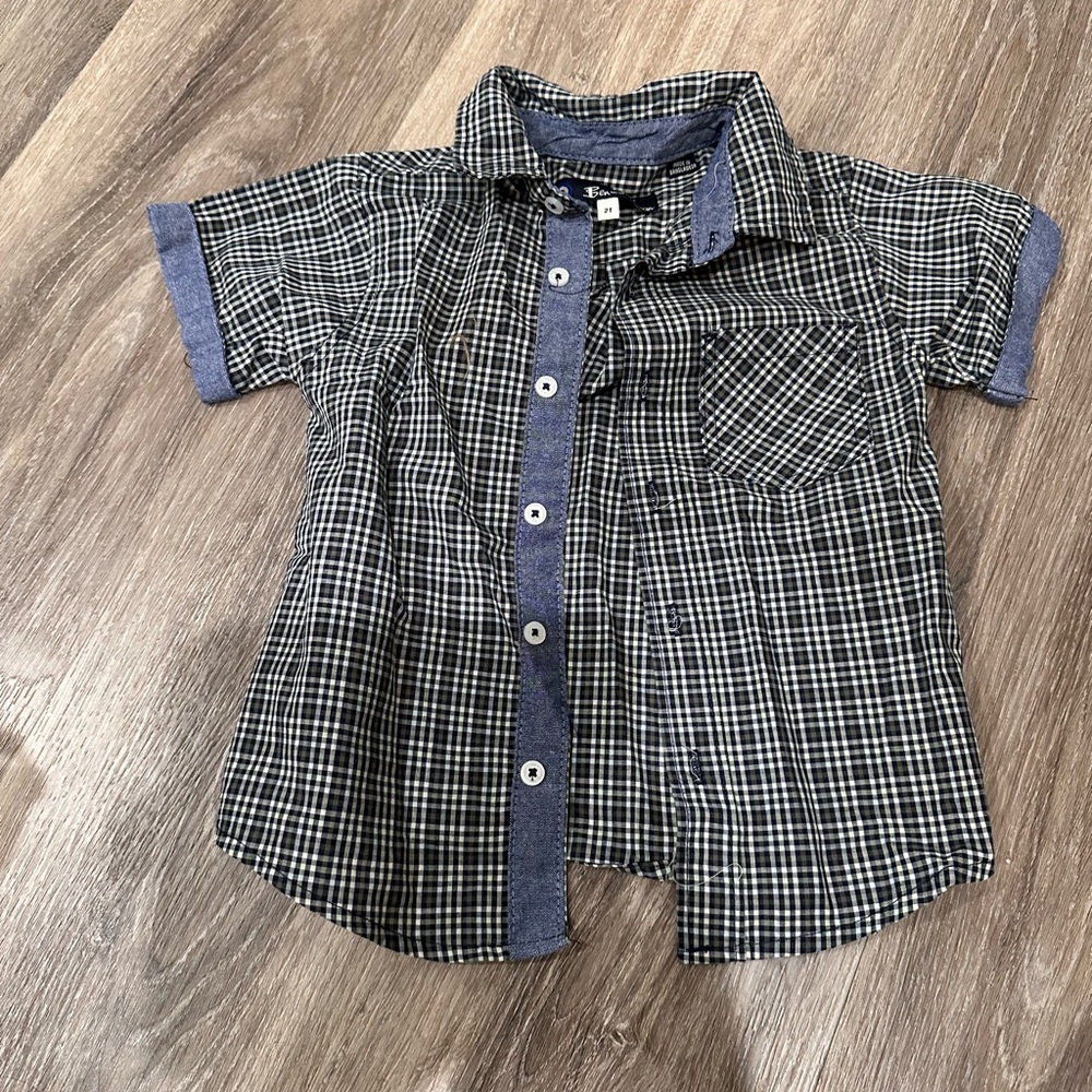 Ben Sherman Kids Green and Blue Plaid Shirt